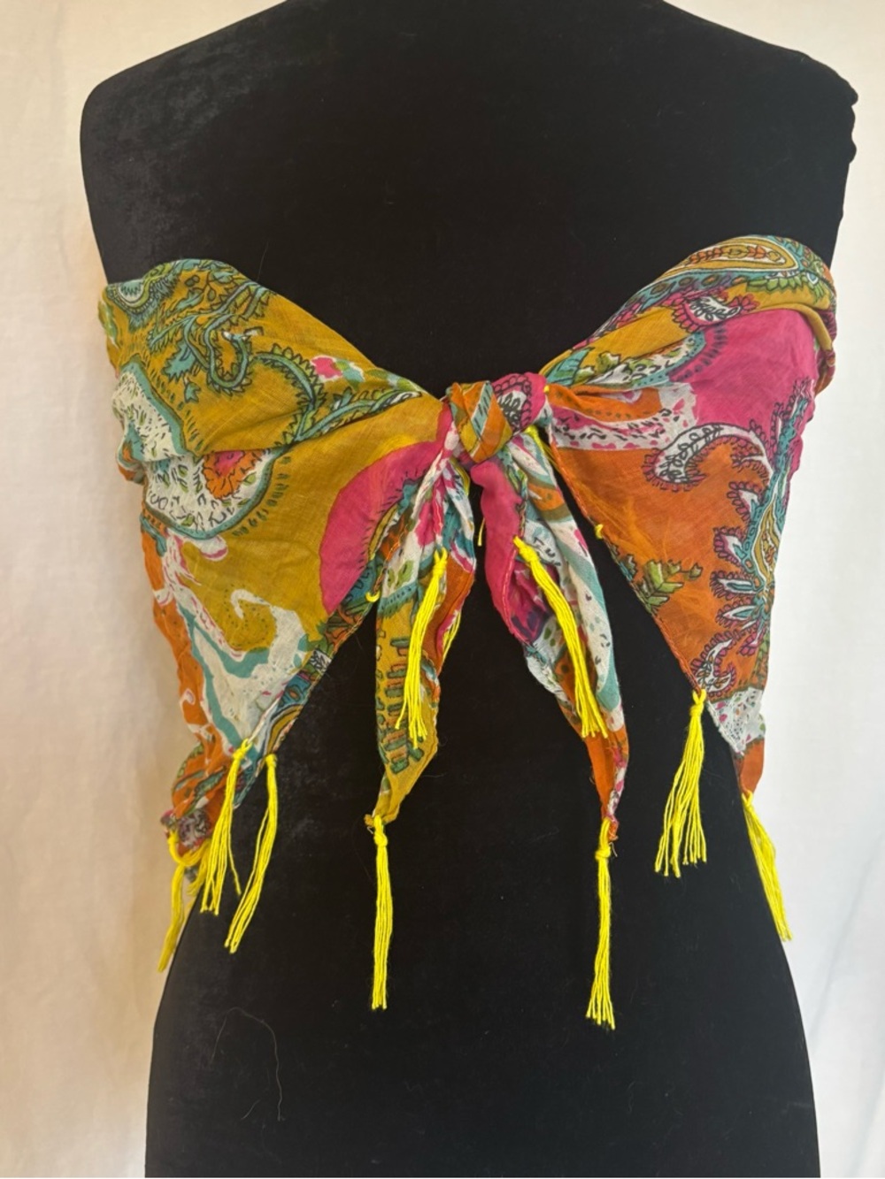 Paisley Tassel Scarf Boho Resort Festival Wrap Bright Summer Yellow Pink Orange